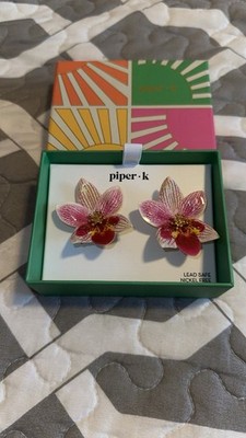 Piper K Pink Orchid Flower Stud Earrings NEW IN BOX Lead Safe Nickel Free
