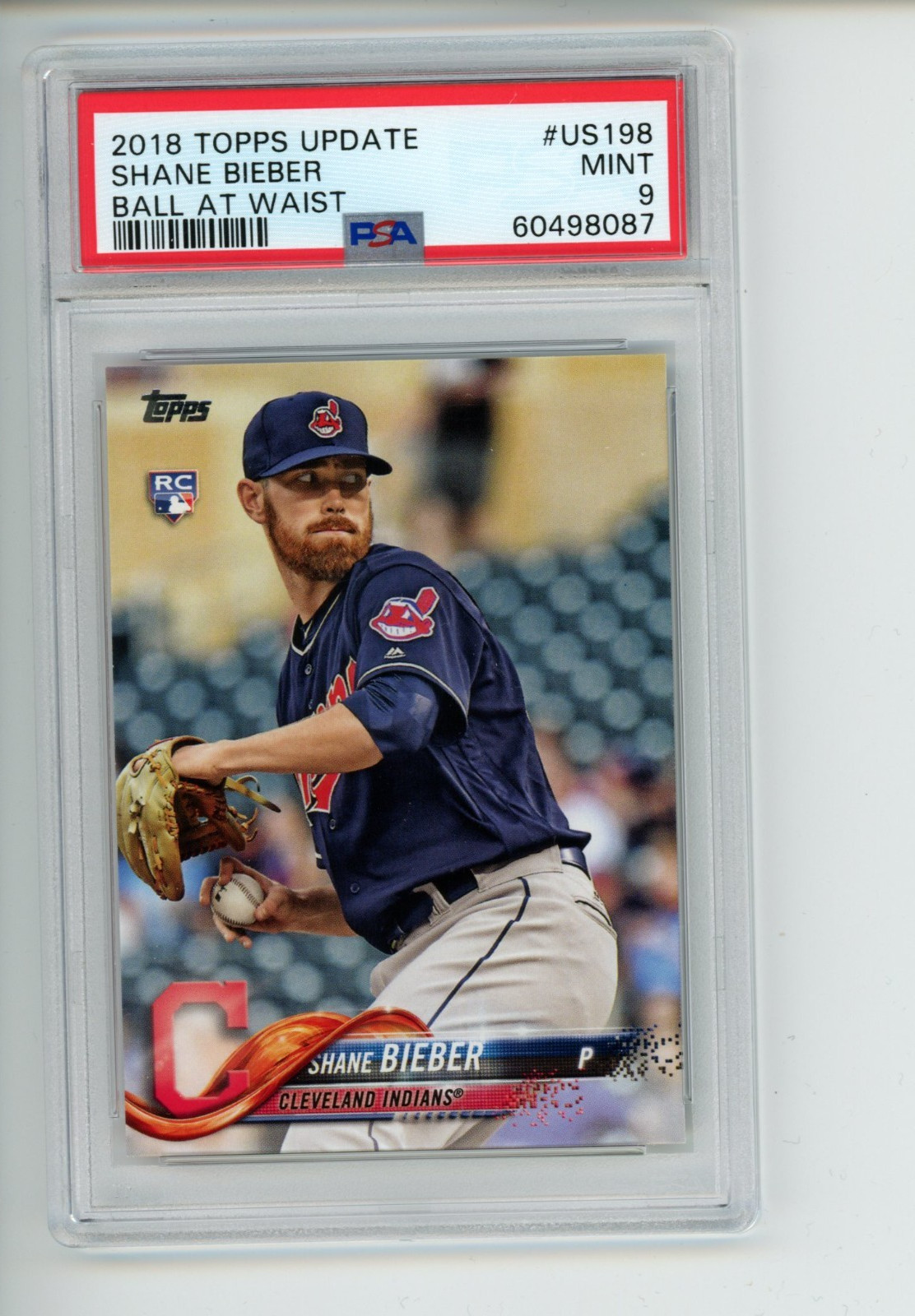 2018 Topps Update Shane Bieber #US198 Rookie RC Ball at Waist PSA 9 MINT (087)