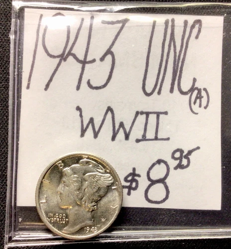 1943 Mercury Silver Dime UNC! WWII! ENN Coins