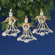 Nostalgic Christmas Beaded Crystal Ornament Kit Golden Angels makes 3