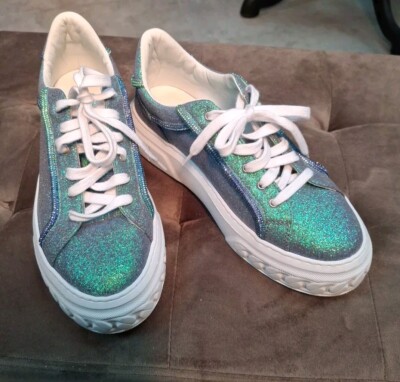 Casadei Green/Blue Sparkle Platform Sneakers 39/9