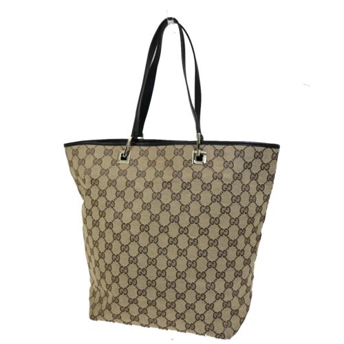 GUCCI Logo GG Muster Schultertasche Tasche Canvas Leder Braun GHW 61EC359