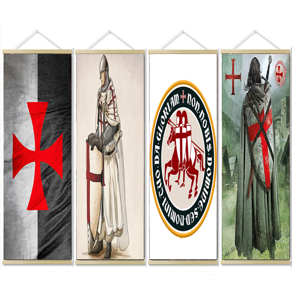 4 PCS Knights Templar Poster Wall Hanging Banner Scroll Painting Fineart Prints