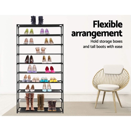 Artiss Shoe Rack Cabinet Stackable 50 Pairs 10-Tier Black - Picture 6 of 8