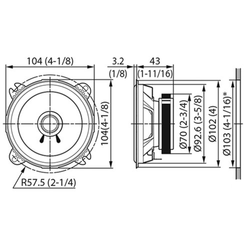 Kenwood KFC-S1056 4" Dual Cone Coaxial Car Door-Shelf Speaker│220W│4Ω│Black - Picture 3 of 3