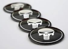 (4 Pack) Punisher Wheel Center Cap Sticker Skull Emblem Decals 2.2" Dome