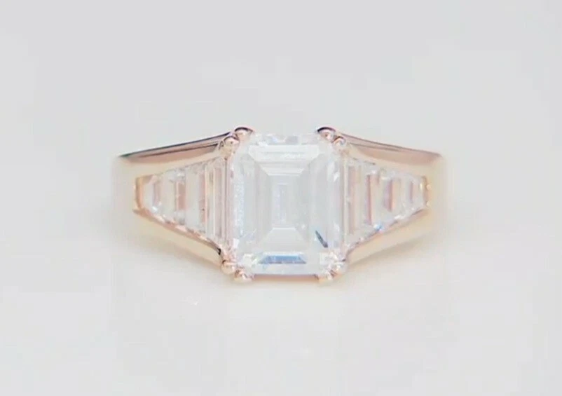 Новое кольцо Diamonique с имитацией камней изумрудной огранки 4,8 карата размер 6 14 карат позолота - Изображение 3 из 3