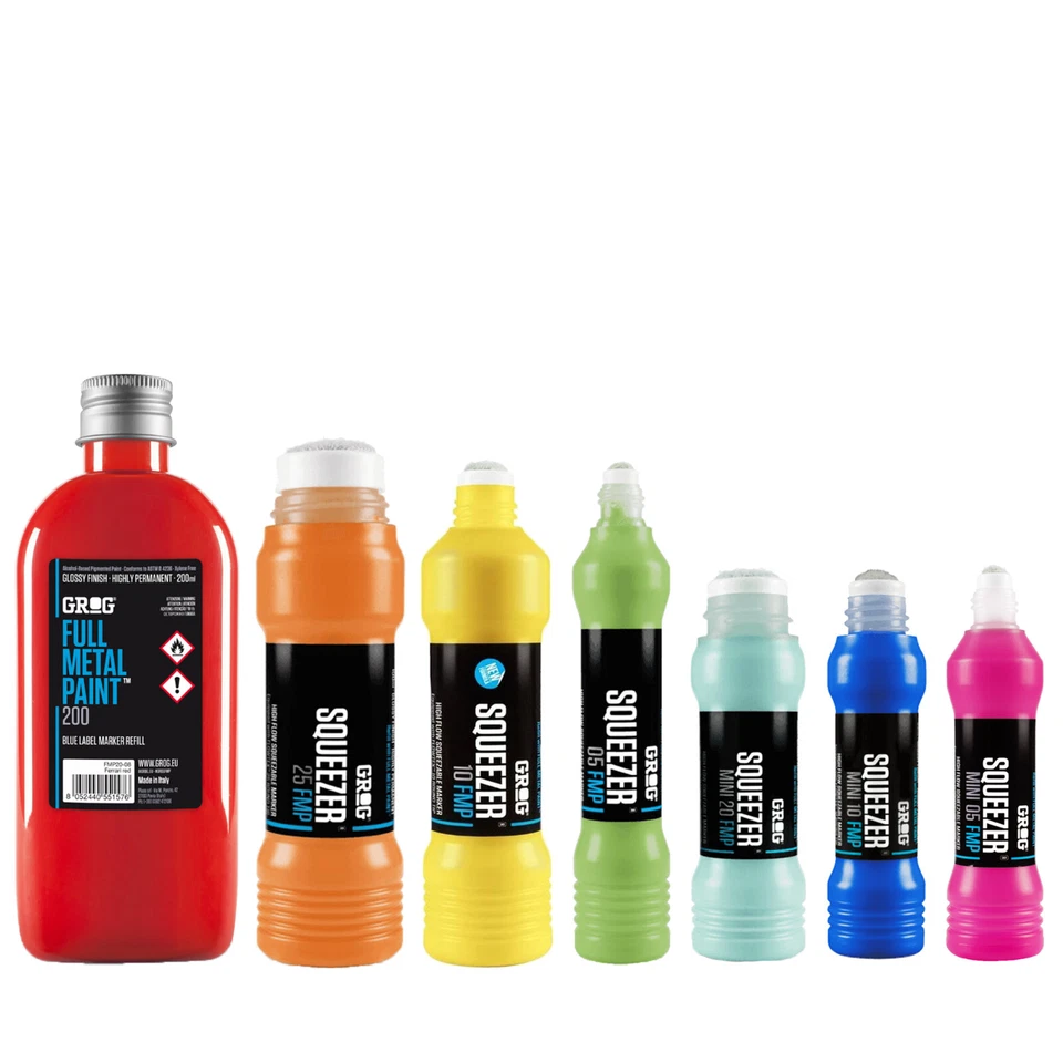 Grog Full Metal Paint Marker Range - Permanent Opaque Gloss Squeezer Drip Pen