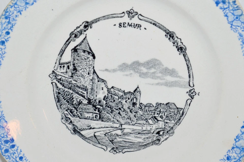 -PETITE ASSIETTE CERAMIQUE ANCIENNE VILLE DE SEMUR BORDURE BLEUE  COLLECTION - Photo 2/4