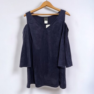 COCO BIANCO Women s Size XL Velour Cold Shoulder V-Neck Top Blue