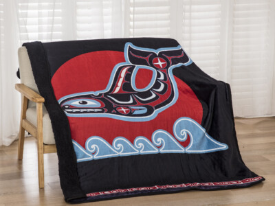 New Native Art Whale and Waves Sherpa Plush Throw Gift Blanket SOFT Killer Orca