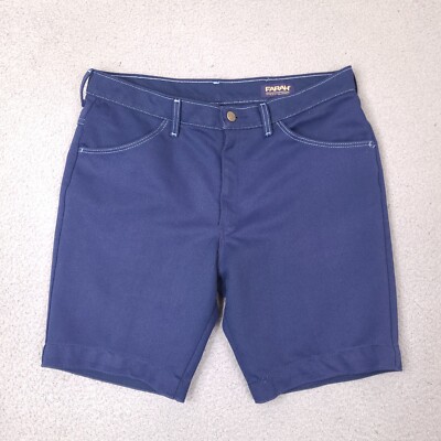 Vintage Farah Shorts Mens 34 Navy Blue Polyester Made In USA