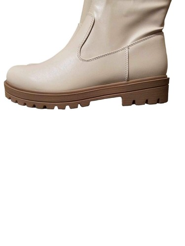 Soda Botan-S Damenstiefel Größe 11 elfenbeinfarben klobige Sohle seitlicher Reißverschluss runde Spitze - Bild 6 von 9