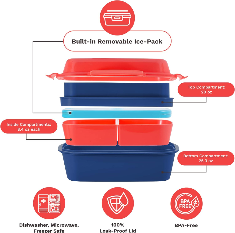 Leakproof Bento Lunch Box for Kids & Adults with Removable Ice Pack Leakproof Bento Lunch Box for Kids & Adults with Removable Ice Pack
