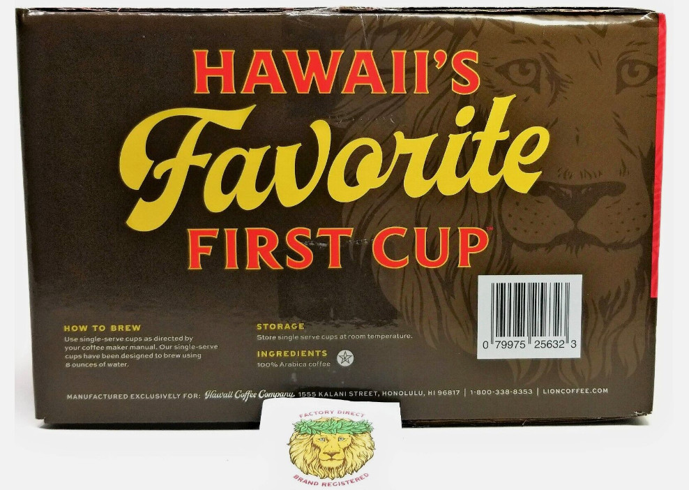 Hawaii Lion Coffee Single Serve Coffee Pods ORIGINAL Roast - 54 Pods FRESH