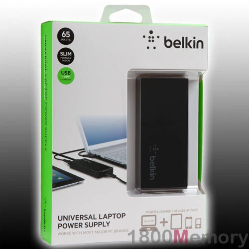 Fuente de alimentación universal Belkin para computadora portátil con puerto de carga USB 9 puntas 65W 100-240V CA Foto 3 de 3