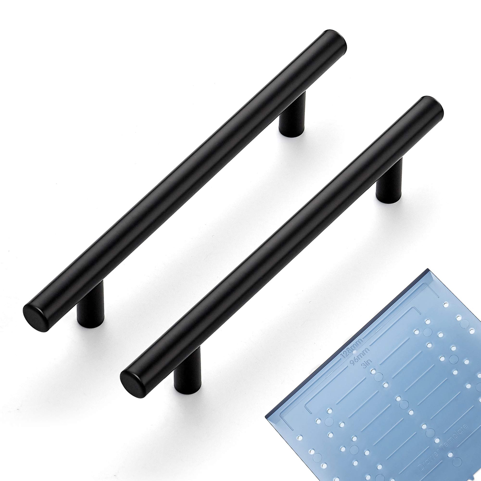 10 Pack Matte Black 7.38 Inch Cabinet Pulls with Installation Template  