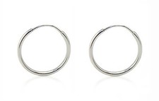 14K White Gold Hoop Earrings Small Plain Endless Hoops 12 x 1.2mm Minimalist