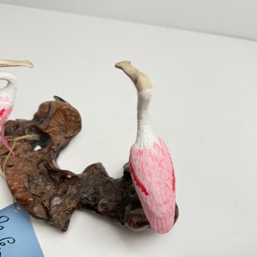 2019 John Perry 2 Painted Roseate Spoonbills Sculpture Signed 7"x5" - Picture 7 of 10