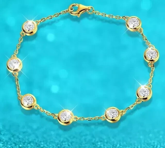 5.5Ct Round Diamond Lab Created Women's Chain Bracelet 14K Yellow Gold Plated 7