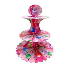 AEX 3 Tier Cake Stand Kids Party Cake Pink Muffin Cupcake Dessert Holder Supplie