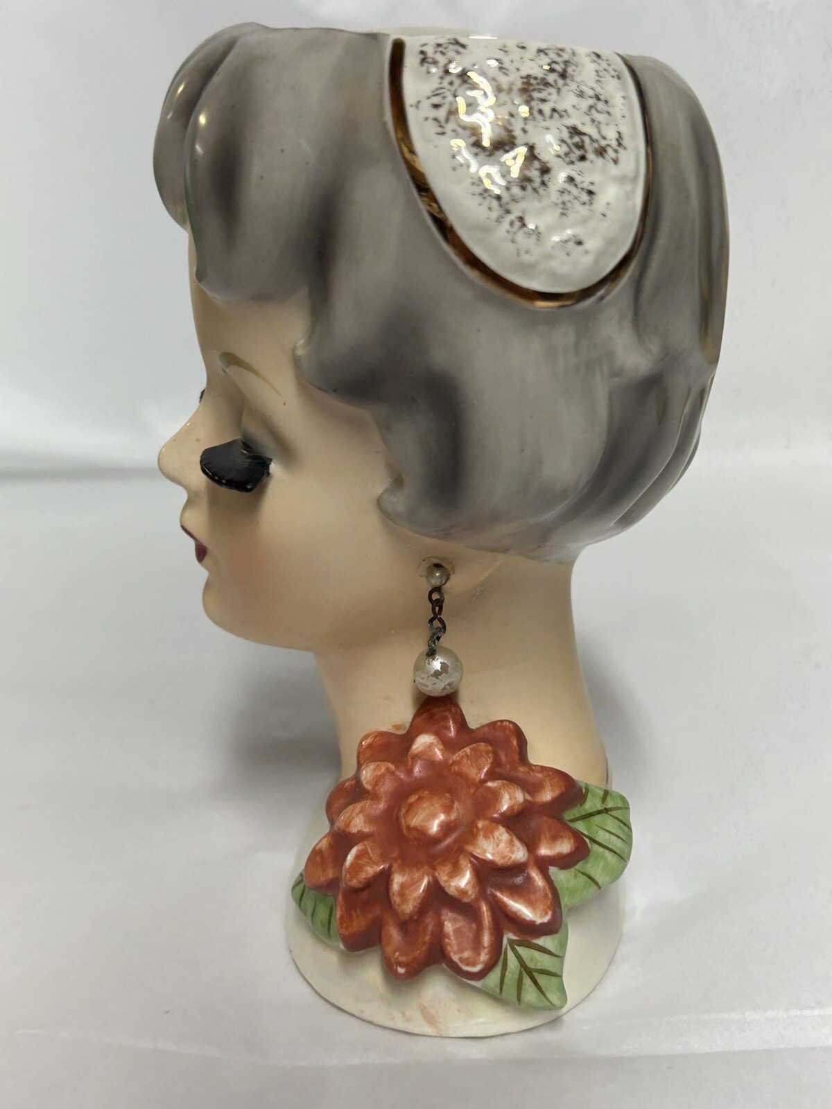 Vintage 1950's Lady Head Vase w/ Eyelashes and CorsageUcagco Ceramics