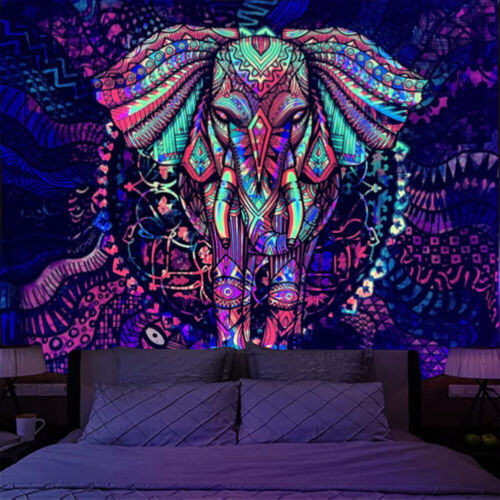 fr Elephant Fluorescent Tapestry Wall Hanging Carpet Luminous Mat (200x145cm) - Picture 1 of 7