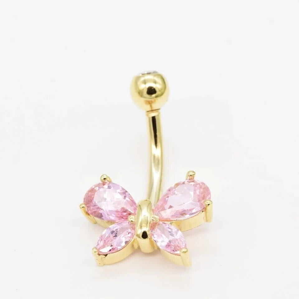 Pear Cut Lab-Created Pink Sapphire Engagement Belly Button14K Yellow Gold Plated - Image 2 of 4