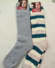 2 Pack Slipper Fuzzy Striped Knee High Socks Womens 9-11 Powder Blue Lavender P