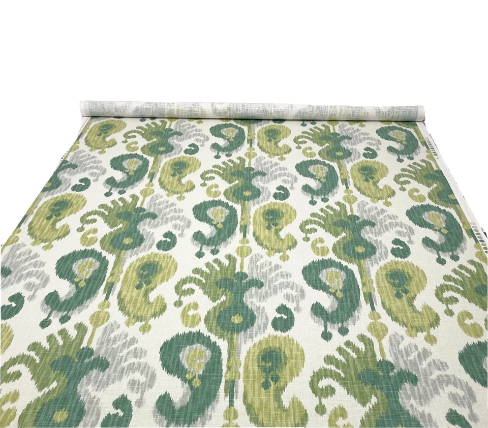 TELA DE LINO MULTIUSOS BALARD DESIGNS ANDROS IKAT VERDE MARFIL POR YARDA 54"W Foto 4 de 4