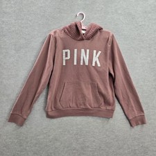 PINK Victoria's Secret Women Sweatshirt L Mauve Fleece Block Letters Hoodie