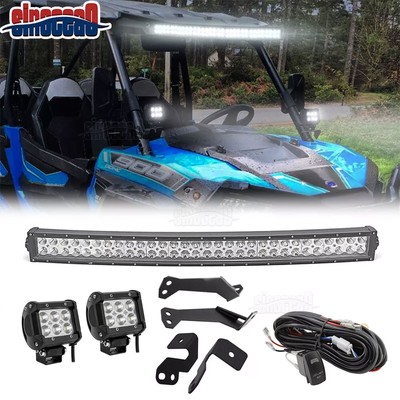 32'' Curved LED Bar Light Pod Upper Roof A-Pillar Mounts Fit Polaris RZR 900 1000
