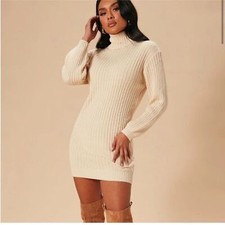 NWT Fashion Nova Too Cozy Turtle Neck Sweater Dress Taupe Sz XS