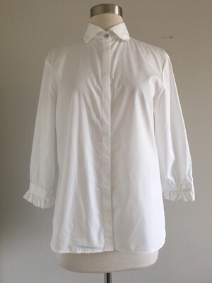 BARBA CUCITO A MANO NAPOLI WHITE COTTON RUFFLE CUFFS SHIRT TOP SIZE IT 44 US M