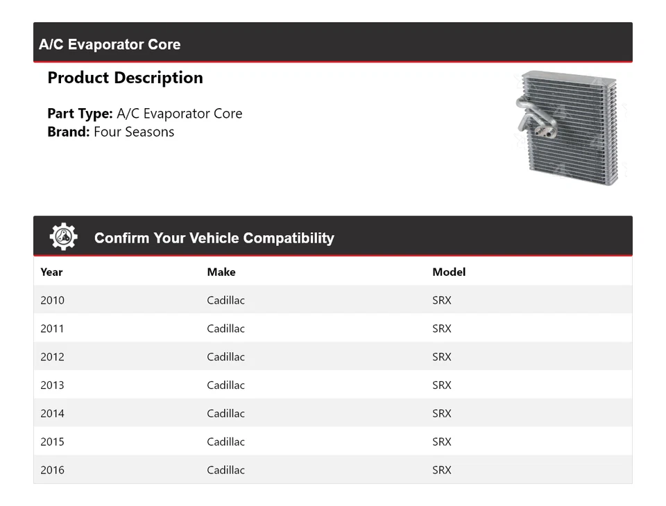Para Cadillac SRX 2010-2016 núcleo evaporador aire acondicionado 4 estaciones 2011 2012 2013 2014 Foto 2 de 4