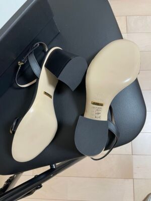 Gucci Marmont GG Black Leather Mid Heels Sandals Shoes Pumps Gucci Marmont GG Black Leather Mid Heels Sandals Shoes Pumps