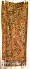 Scarf Shawl Wrap Earth Tones + Gold Metallic Accents 27" X 66" Fringed Edge BOHO