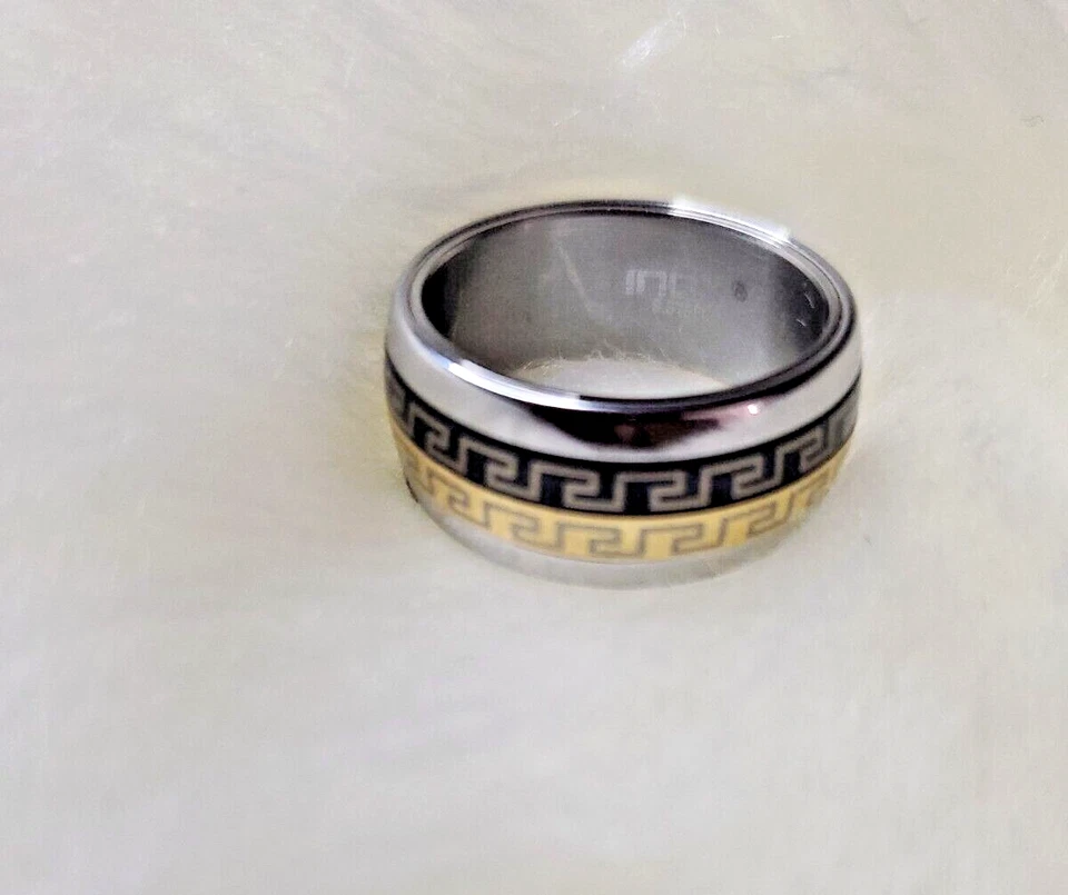 Anillo giratorio de acero inoxidable tono oro negro para hombre 10 mm tamaño 9 y 13 FR1407 Foto 3 de 4