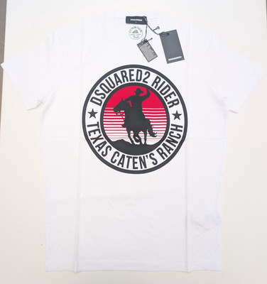 Dsquared2 T-Shirt Herren Large Weiß Rider Texas Print Kurzarm Rundhals