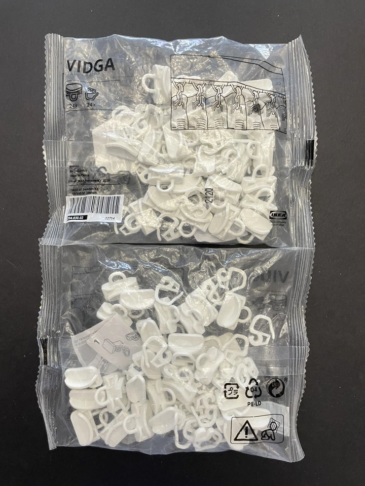 Deslizadores y ganchos para cortinas IKEA VIDGA blancos - Lote de 2 - Paquete de 24 de cada 702.607.68 -NUEVO EN CAJA Foto 3 de 3