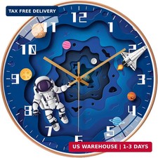 QINFIEY 12 Inch Silent Movement Kids Wall Clock, Non Ticking Children Round Wall