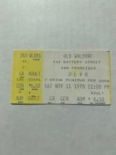 Devo Concert Ticket Stub 1979 San Francisco, CA Fox-Warfield Theater