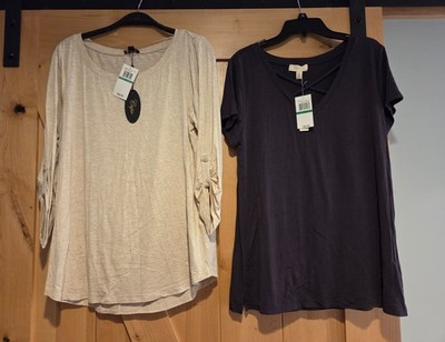 New! Lot of 2 Cupio Womens Size L Soft Knit Tops Strappy Roll Tab Sleeve