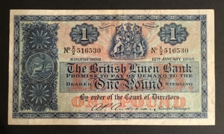 Banknote Of Scotland One Pound. British Linen Bank. Dated 1955. Excellent Cond.