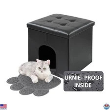 MEEXPAWS Hidden Cat Litter Box Enclosure - Stylish Bench & Storage, 19.7" x 19.7