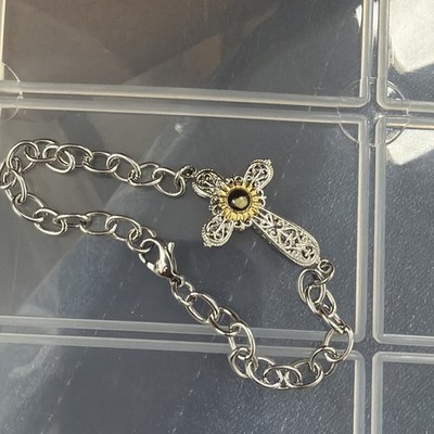 Michael Anthony Jewelry Nativity Stone Cross Bracelet Silver Tone 7''