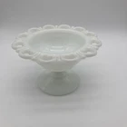 Vintage Anchor Hocking Old Colony Lace Edge milk glass pedestal bowl. Very nice