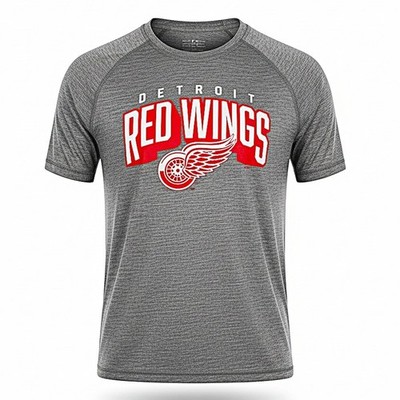 Detroit Red Wings NHL Performance Shirt Men's Large Gray Heather Raglan Hockey