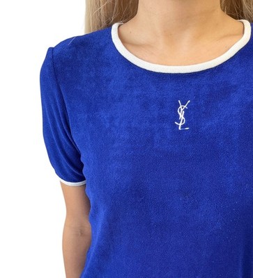 Yves Saint Laurent Vintage YSL Logo Terry Cloth T-shirt Top #M