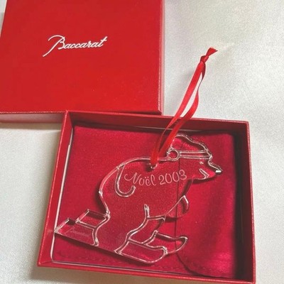 Baccarat Noel 2003 Crystal Christmas Ornament Skiing Bear Holiday Collectible
